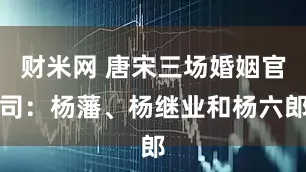 财米网 唐宋三场婚姻官司：杨藩、杨继业和杨六郎
